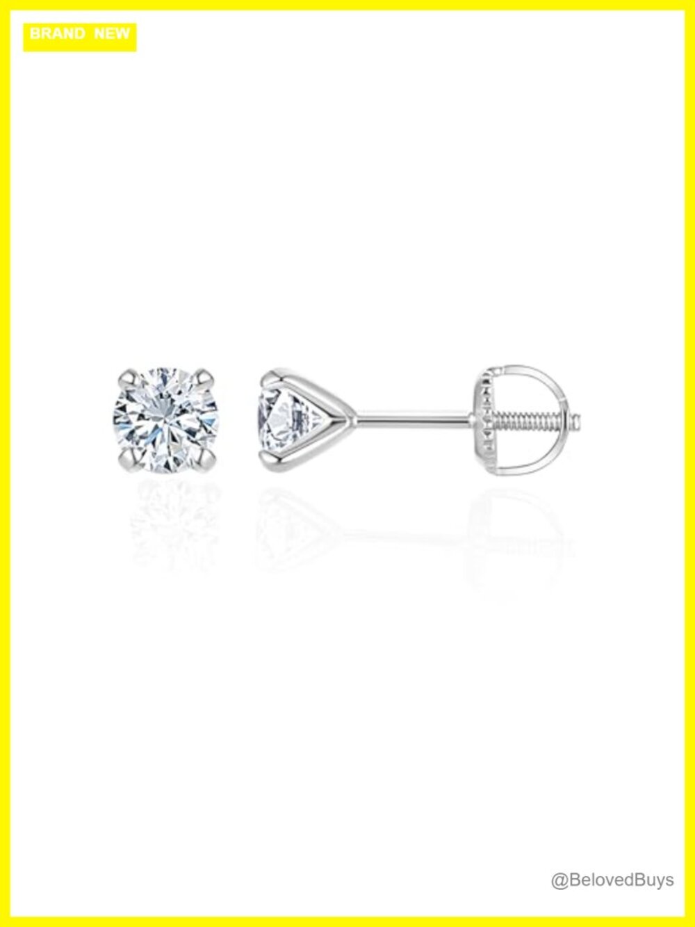 Lab Grown Diamond Stud Earrings Sterling Silver 4 Prong Screw Back